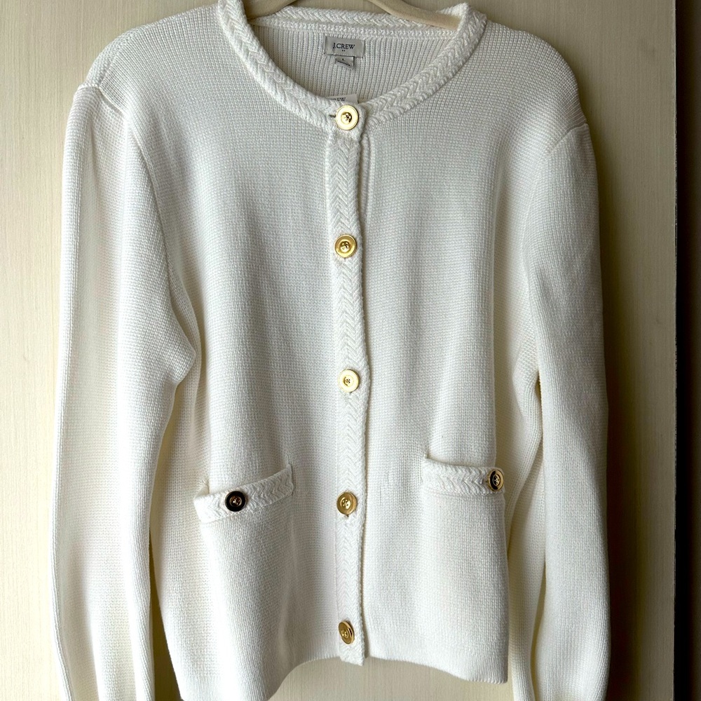 NWT classic sweater jacket in white by J Crew